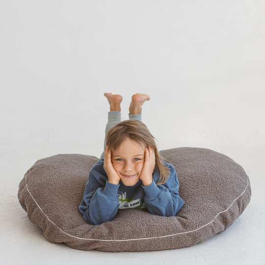 Boucle Fabric Kids Floor Cushion in Grey