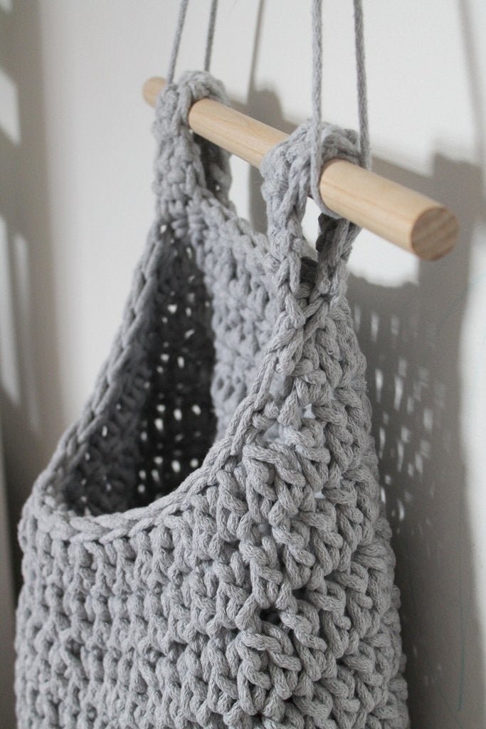 Crochet Hanging Basket | Light Grey