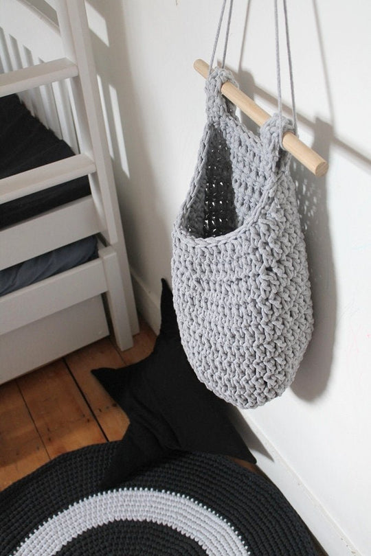 Crochet Hanging Basket | Light Grey