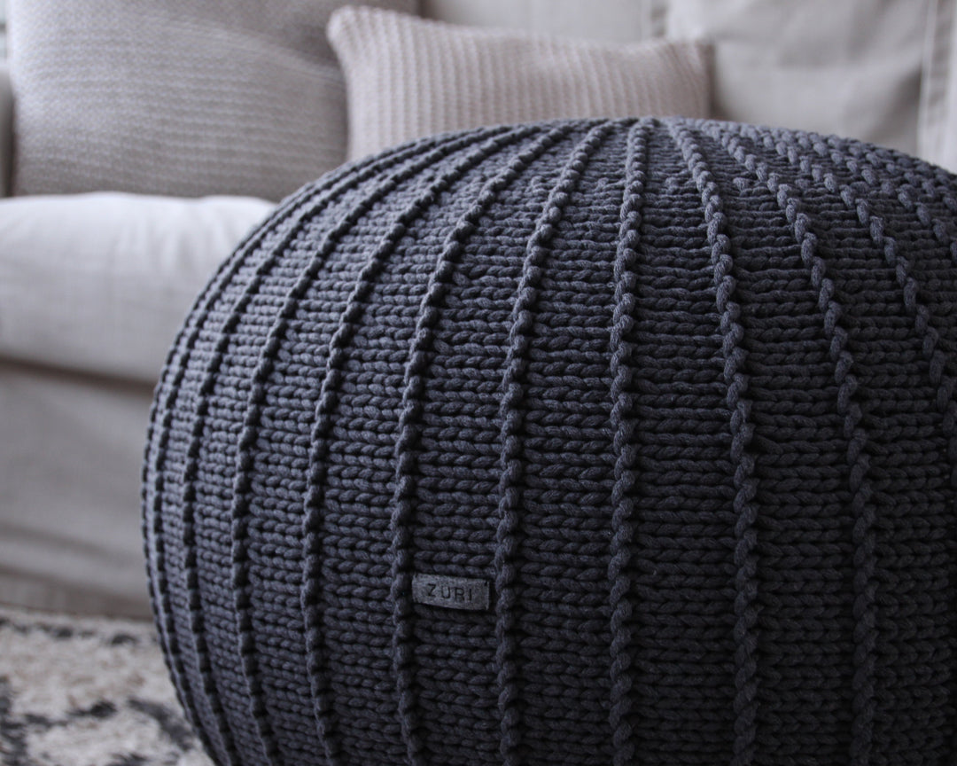 Knitted Pouffe, Medium | Graphite