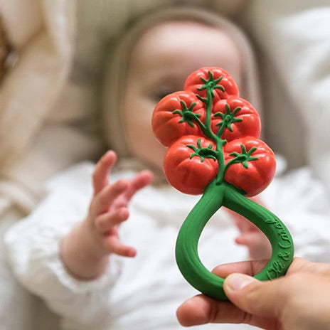 Natural Rubber Rattle and Teether - On-The-Vine Tomatoes - Moo Like a Monkey