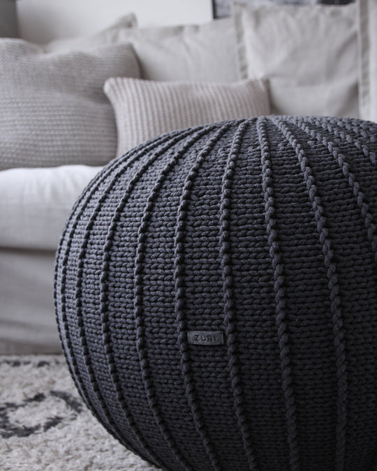 Knitted Pouffe, Medium | Graphite