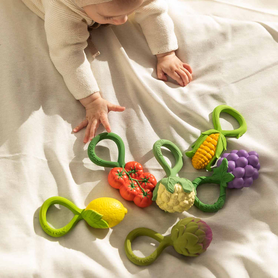 Natural Rubber Rattle and Teether - Artichoke - Moo Like a Monkey