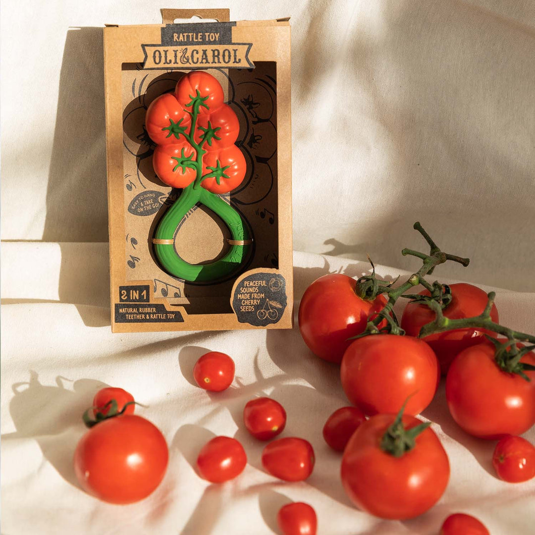 Natural Rubber Rattle and Teether - On-The-Vine Tomatoes