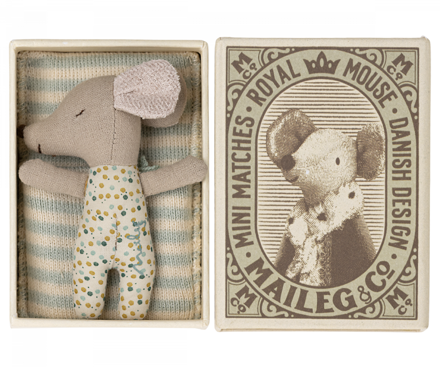 Maileg | Sleepy/Wakey Baby Mouse in Matchbox - Moo Like a Monkey