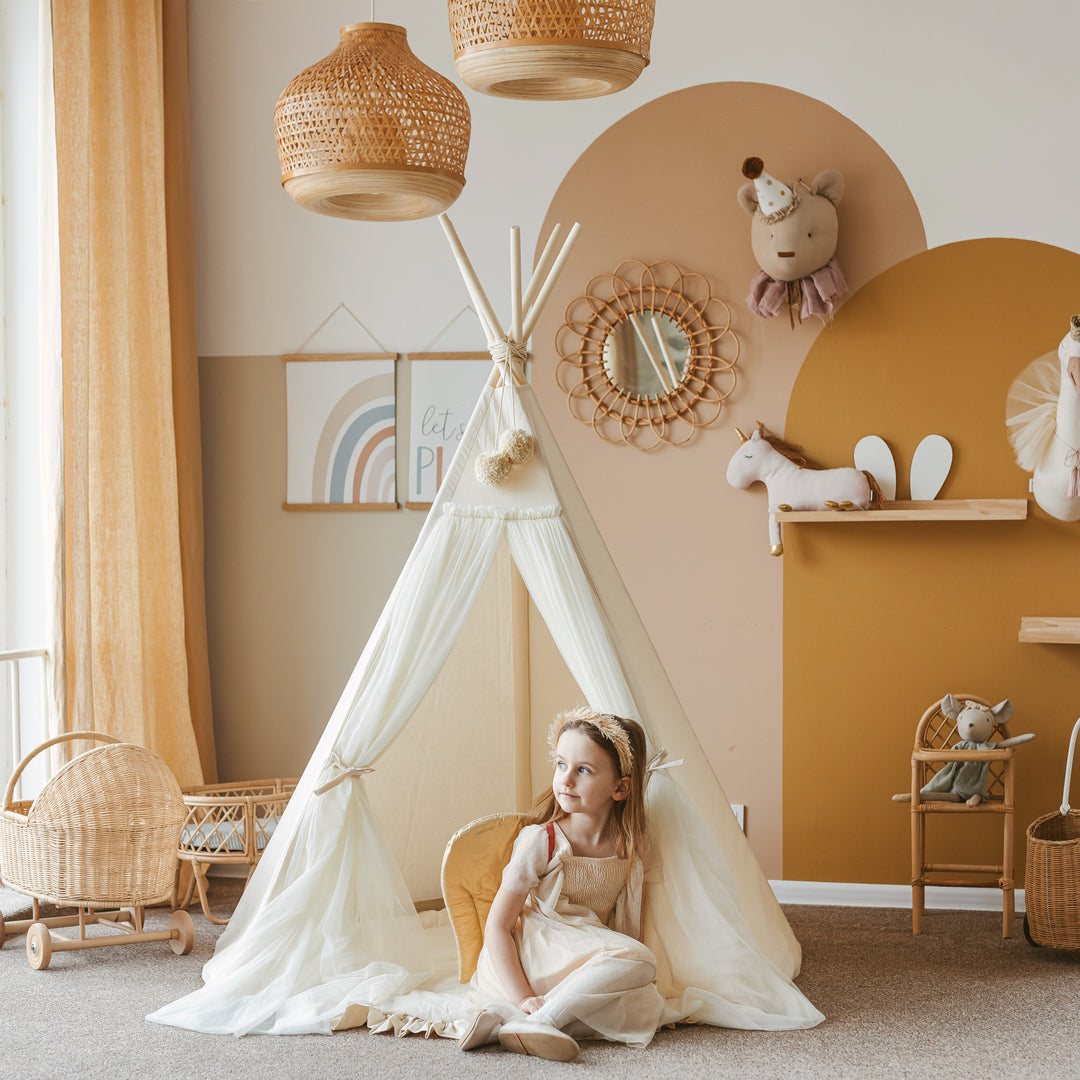 Fairy Teepee Play Tent With Tulle - Ecru