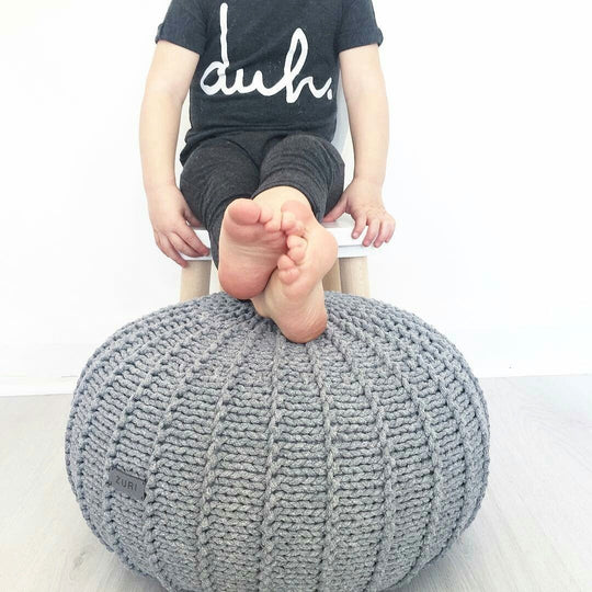 Knitted Pouffe, Small | Dark Grey