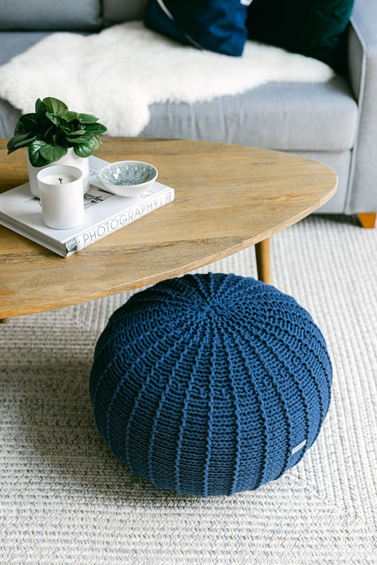 Knitted Pouffe, Small | Denim Blue