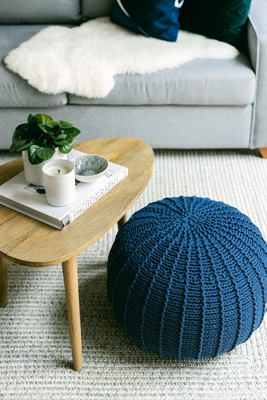 Knitted Pouffe, Small | Denim Blue