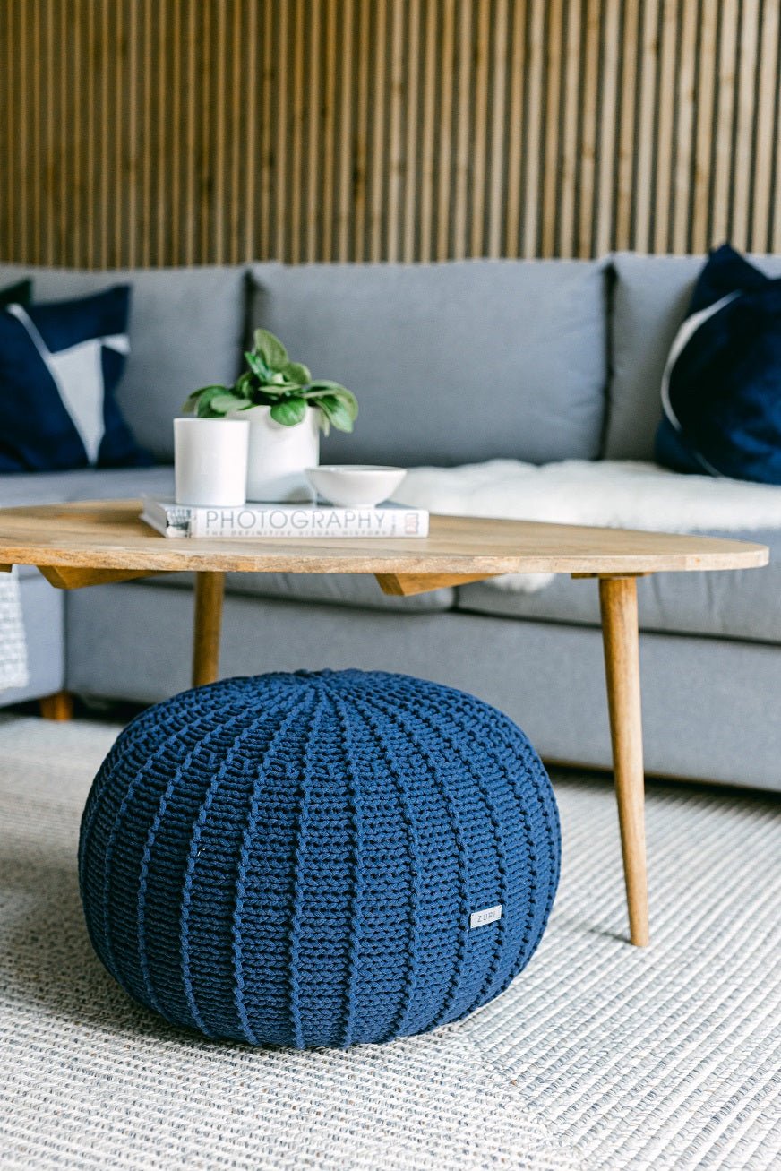 Knitted Pouffe, Small | Denim Blue