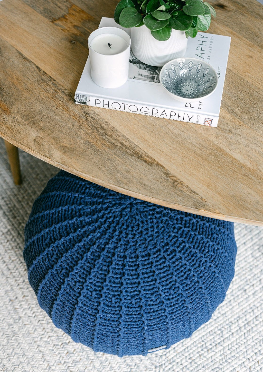 Knitted Pouffe, Small | Denim Blue