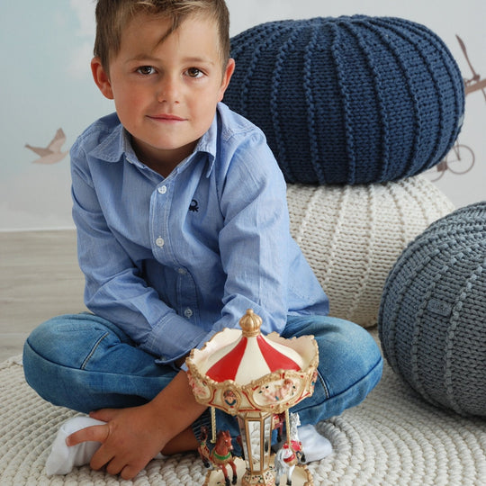 Knitted Pouffe, Small | Denim Blue