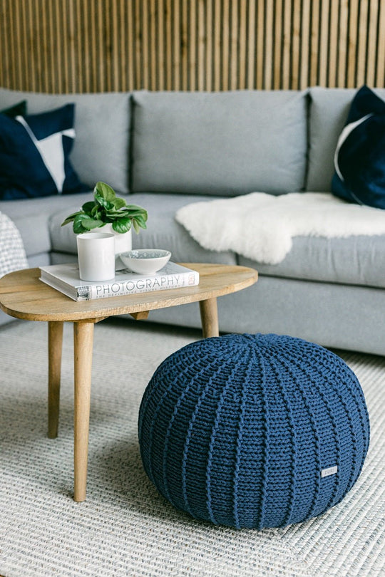 Knitted Pouffe, Small | Denim Blue