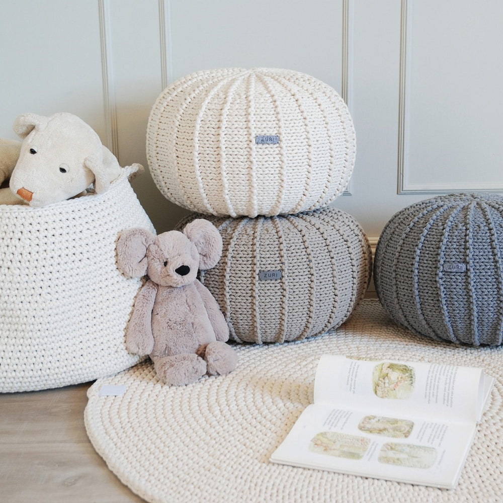 Knitted Pouffe, Small | Ivory