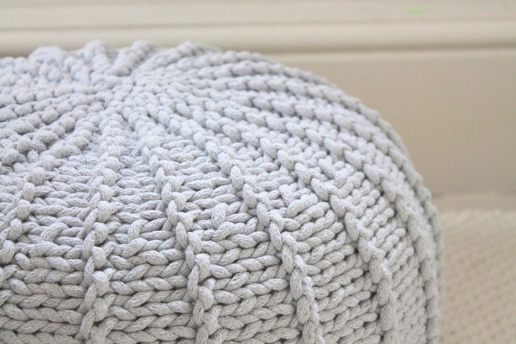 Knitted Pouffe, Small | Light Grey