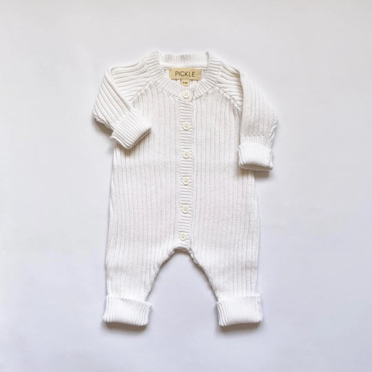 Organic Cotton Ribbed Romper | White