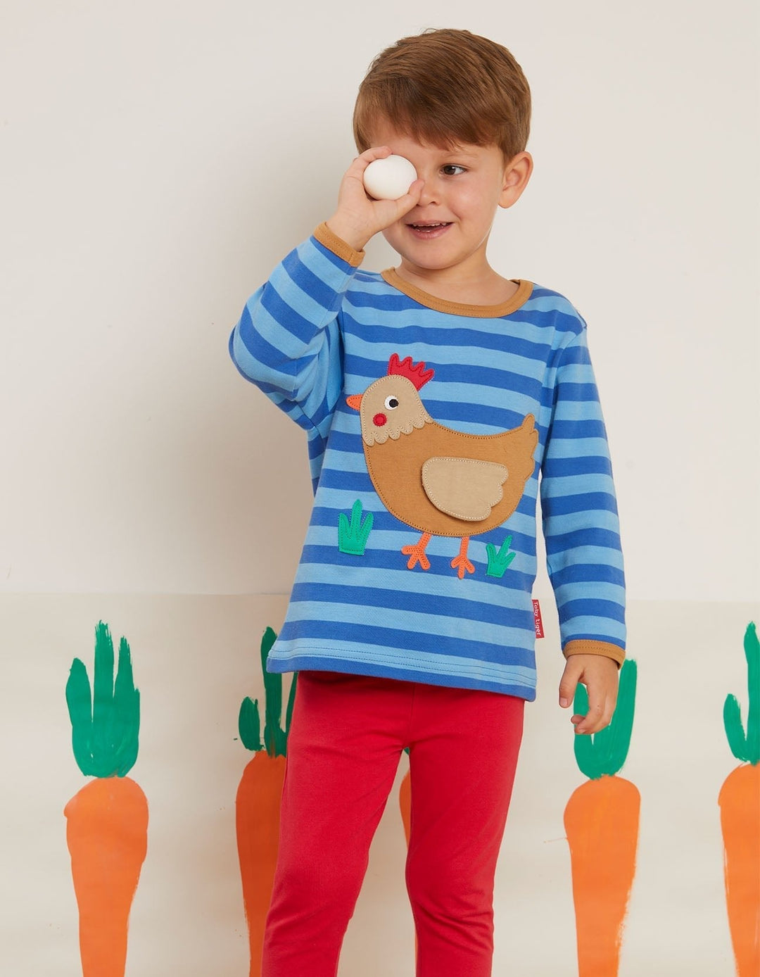 Organic Clucky Chicken Applique Long-Sleeved T-Shirt