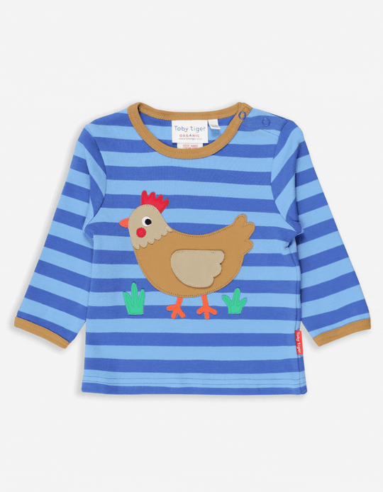Organic Clucky Chicken Applique Long-Sleeved T-Shirt