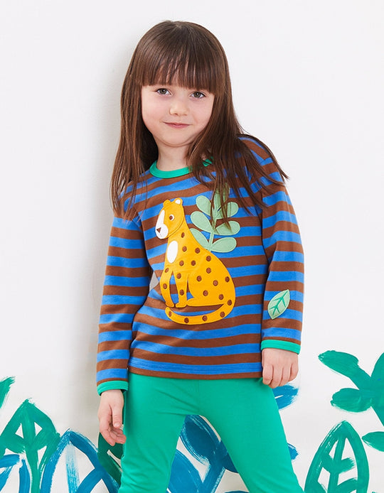 Organic Born Free Leopard Applique Long-Sleeved T-Shirt