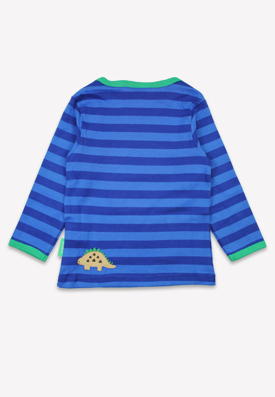 Organic Blue Tonal Dinosaur Applique Long-Sleeved T-Shirt