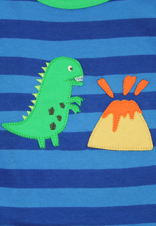 Organic Blue Tonal Dinosaur Applique Long-Sleeved T-Shirt