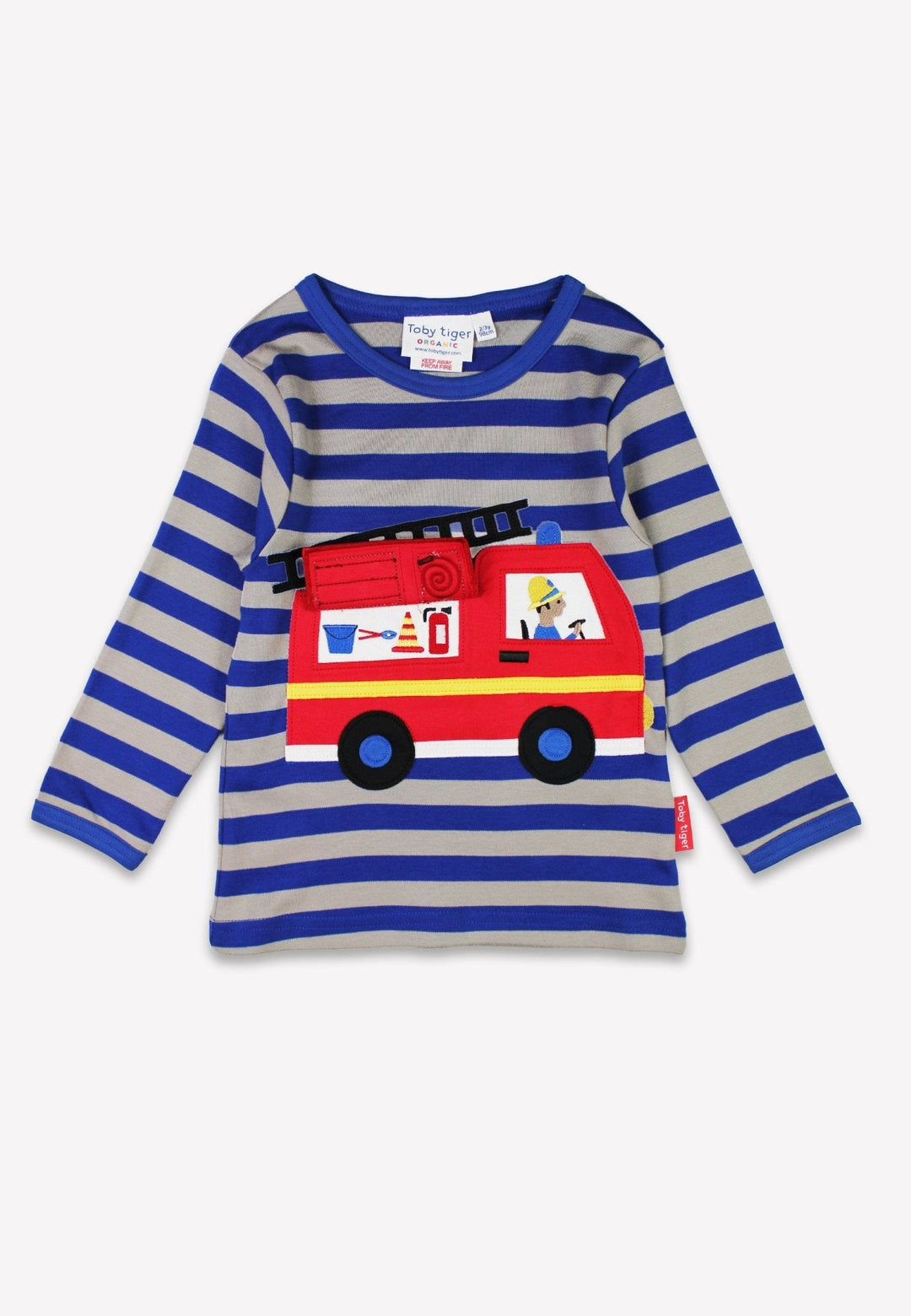 Organic Blue Fire Engine Applique Long-Sleeved T-Shirt