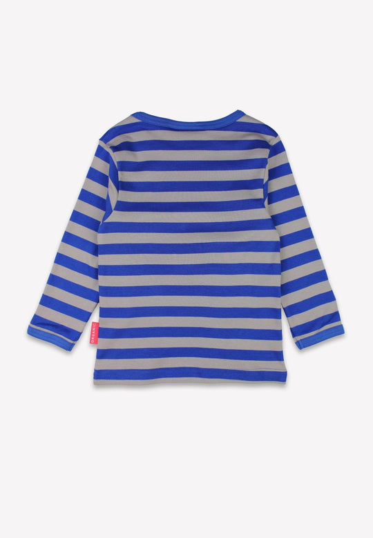 Organic Blue Fire Engine Applique Long-Sleeved T-Shirt