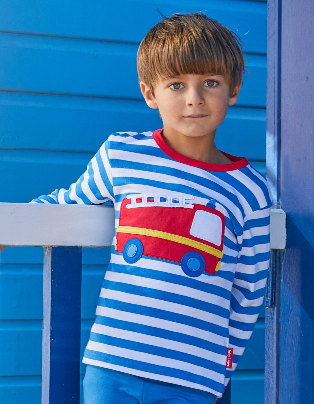 Organic Fire Engine Applique Long-Sleeved T-Shirt
