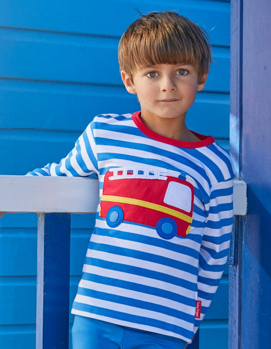 Organic Fire Engine Applique Long-Sleeved T-Shirt