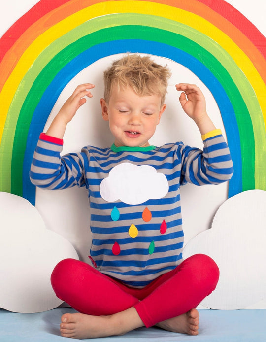 Organic Rainbow Raindrop Cloud Applique Long-Sleeved T-Shirt