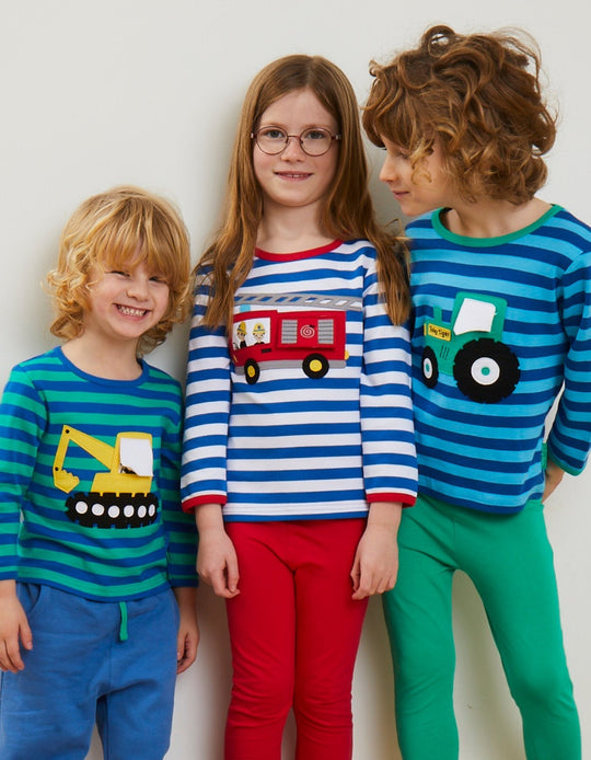 Organic Fire Engine Applique Long-Sleeved T-Shirt