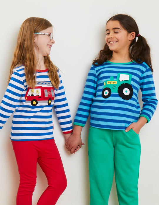 Organic Fire Engine Applique Long-Sleeved T-Shirt