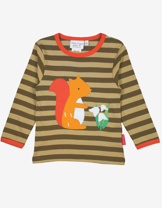 Organic Squirrel Applique Long-Sleeved T-Shirt