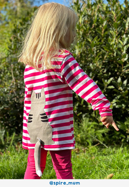Organic Pink Kitten Applique Long-Sleeved T-Shirt