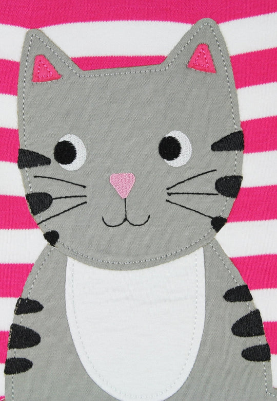 Organic Pink Kitten Applique Long-Sleeved T-Shirt