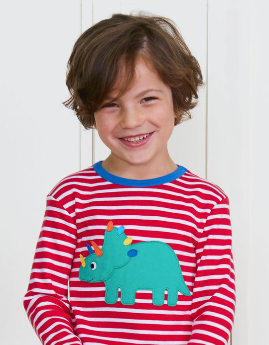 Organic Triceratops Applique Long-Sleeved T-Shirt