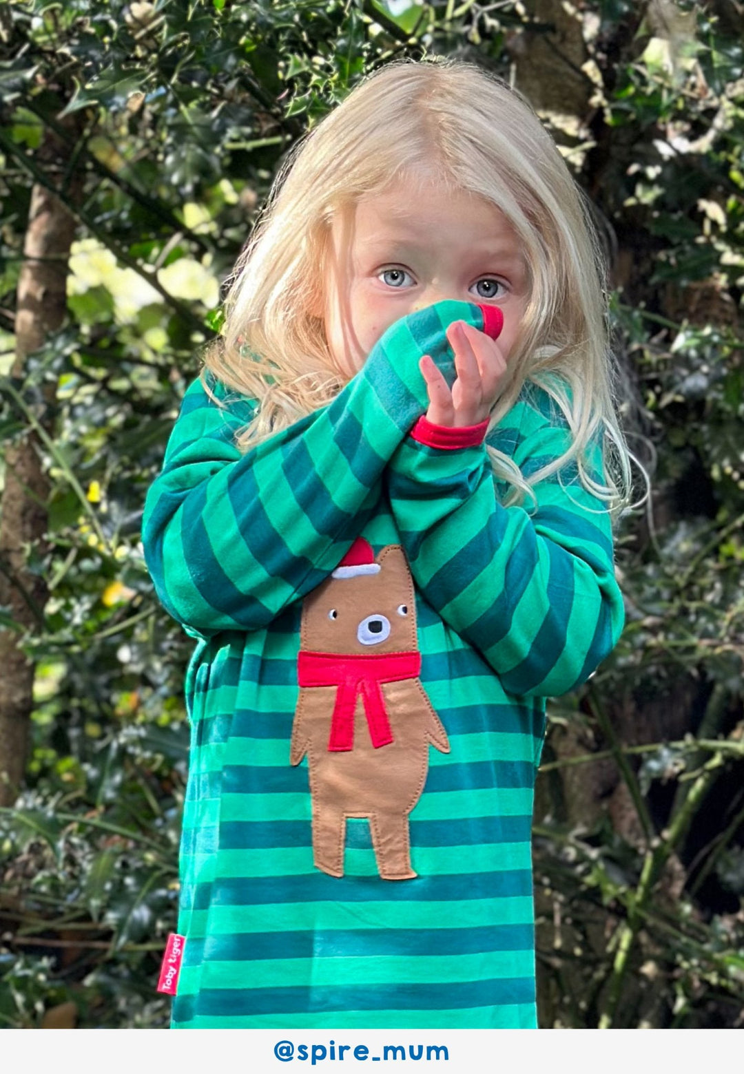 Organic Christmas Bear Applique Long-Sleeved T-Shirt