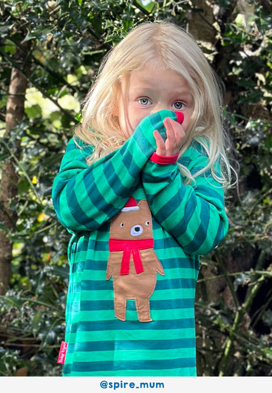 Organic Christmas Bear Applique Long-Sleeved T-Shirt
