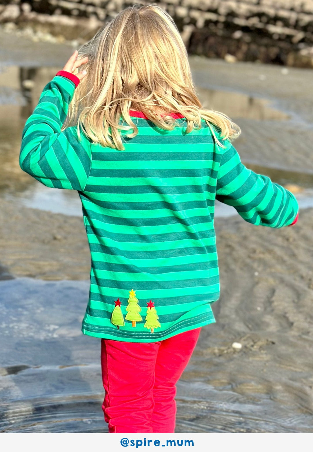 Organic Christmas Bear Applique Long-Sleeved T-Shirt