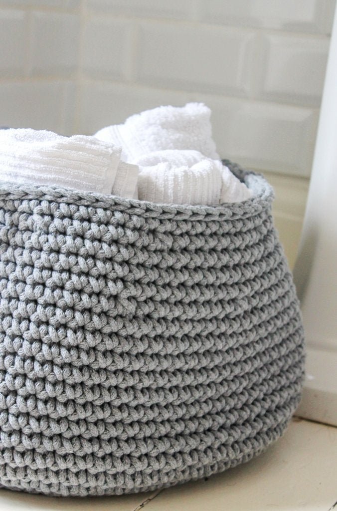 Crochet Basket, Size L - Dark Grey