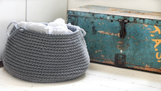 Crochet Basket, Size L - Dark Grey