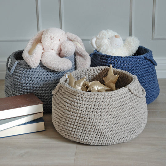 Crochet Basket, Size L - Dark Grey