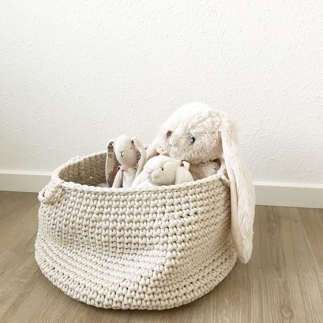 Crochet Basket, Size L - Ivory