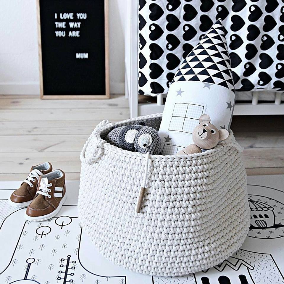 Crochet Basket, Size L - Ivory