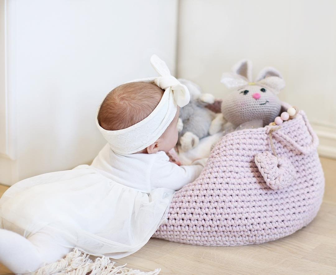 Crochet Basket, Size L - Pale Pink