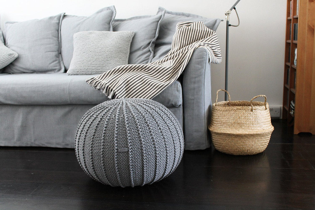 Knitted Pouffe, Medium | Dark Grey