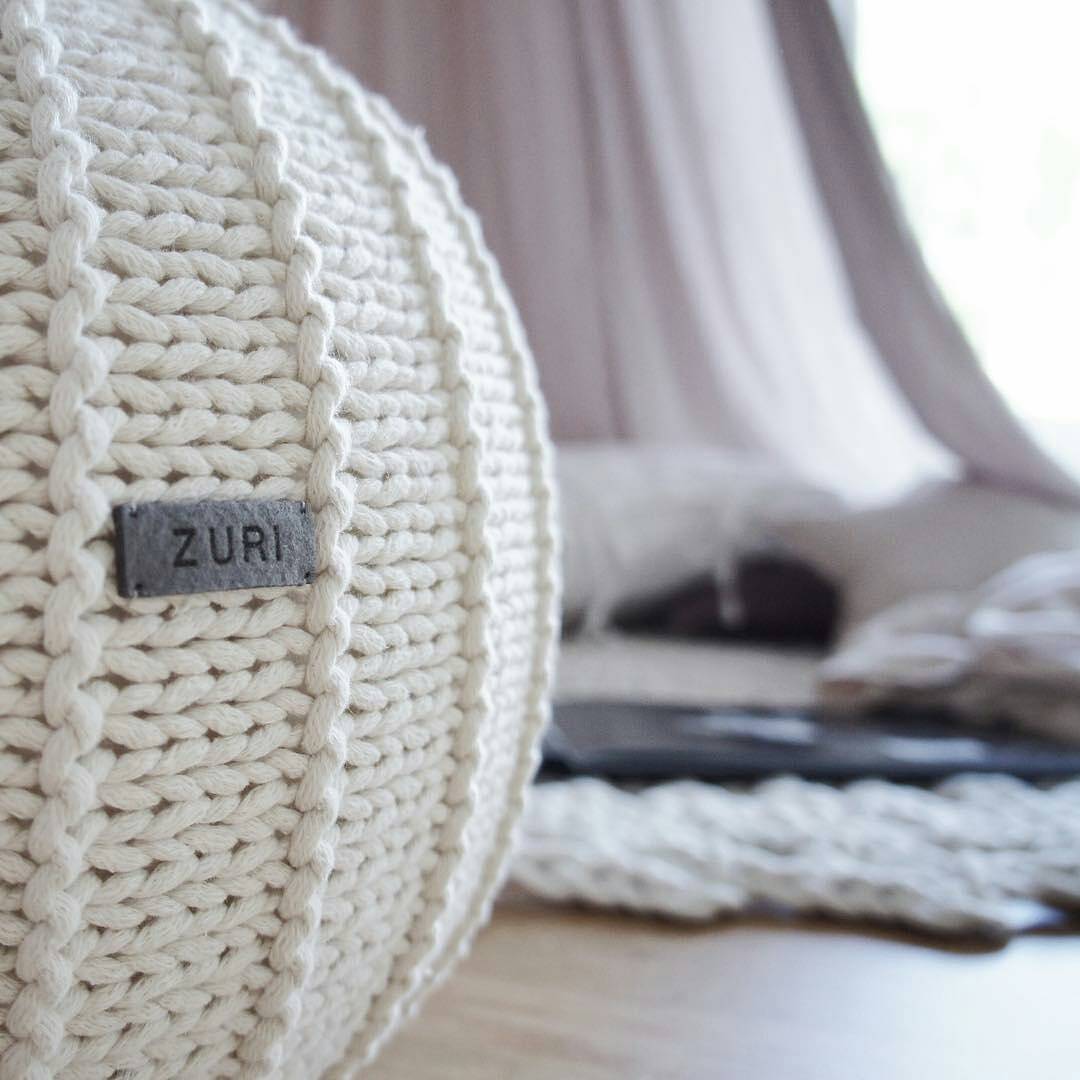 Knitted Pouffe, Medium | Ivory