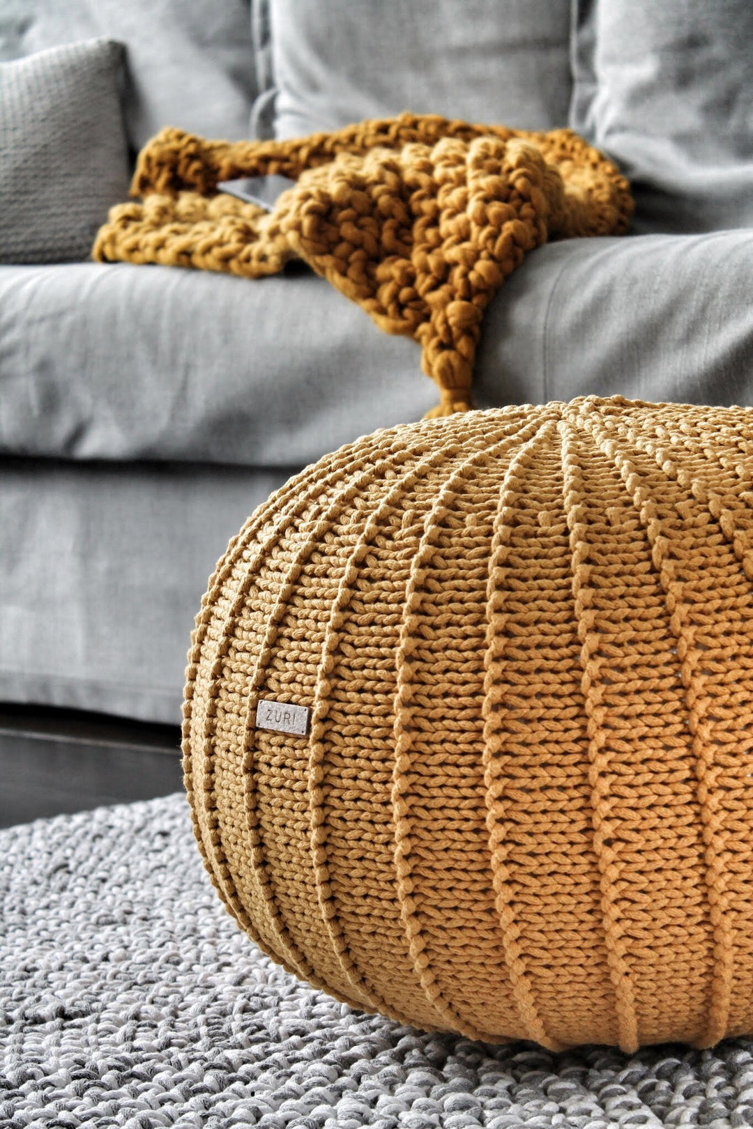 Knitted Pouffe, Medium | Mustard