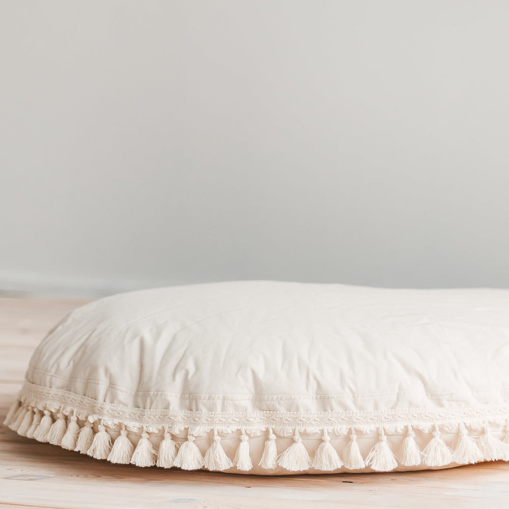 Large Floor Cushion - Cream With Tassels