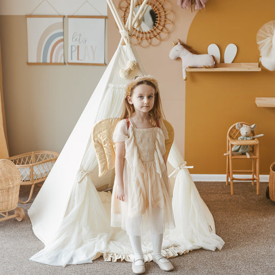 Fairy Teepee Play Tent With Tulle - Ecru